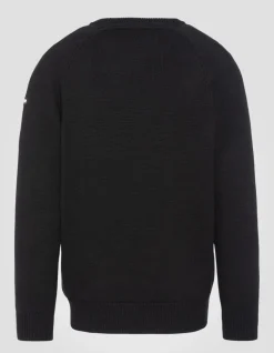Pull côtelé noir à col rond - NOIR