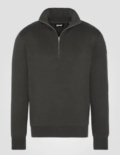 Pull kaki foncé à col zippé - KAKI FONCÉ