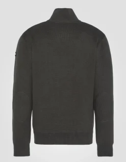 Pull kaki foncé à col zippé - KAKI FONCÉ