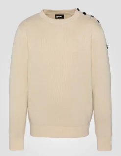 Pull militaire blanc à col rond - BLANC CASSÉ