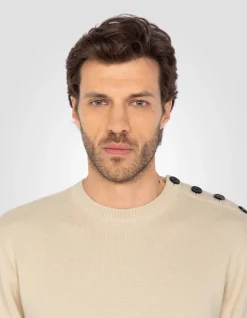 Pull militaire blanc à col rond - BLANC CASSÉ