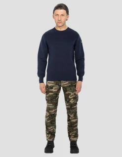 Pull militaire bleu marine à col rond - MARINE