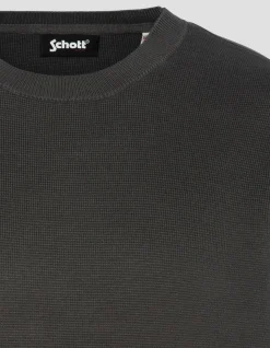 Pull militaire kaki foncé à col rond - KAKI FONCÉ