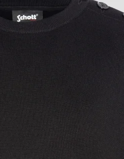 Pull militaire noir à col rond - NOIR