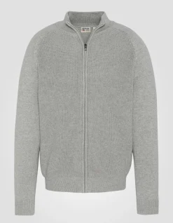 Pull zippé côtelé gris chiné - GRIS CHINÉ