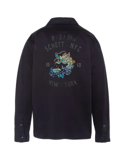Surchemise army brodée et imprimée bleu marine en coton lavé - MARINE