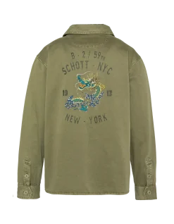 Surchemise army brodée et imprimée kaki en coton lavé - KAKI