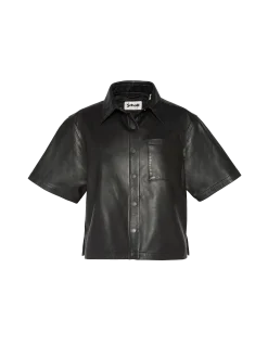 Surchemise noire manches courtes, cuir d'agneau - NOIR