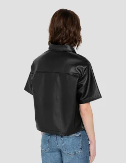 Surchemise noire manches courtes, cuir d'agneau - NOIR