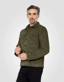 Surchemise worker kaki, cuir de chèvre - KAKI