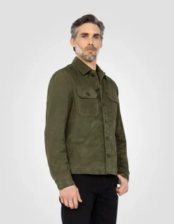 Surchemise worker kaki, cuir de chèvre - KAKI
