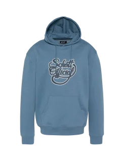 Sweatshirt bleu jean à capuche imprimé Schott Official - BLEU JEAN