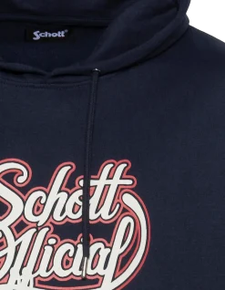 Sweatshirt bleu marine à capuche imprimé Schott Official - MARINE