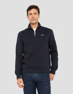 Sweatshirt col camionneur bleu marine en molleton épais - MARINE