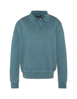 Sweatshirt col polo bleu, effet délavé - BLEU MINÉRAL