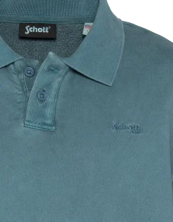 Sweatshirt col polo bleu, effet délavé - BLEU MINÉRAL
