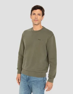 Sweatshirt col rond kaki, effet délavé - KAKI
