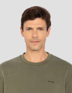 Sweatshirt col rond kaki, effet délavé - KAKI