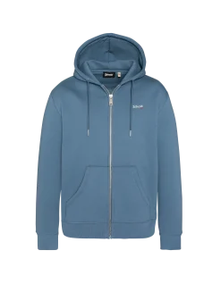 Sweatshirt zippé bleu acier à capuche en molleton épais, grande taille - BLEU ACIER