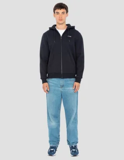 Sweatshirt zippé bleu marine à capuche en molleton épais - MARINE