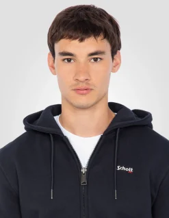 Sweatshirt zippé bleu marine à capuche en molleton épais - MARINE