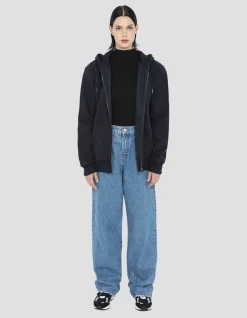 Sweatshirt zippé bleu marine à capuche en molleton épais - MARINE