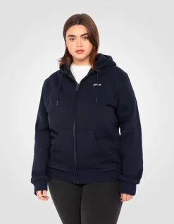 Sweatshirt zippé bleu marine à capuche en molleton épais, grande taille - MARINE