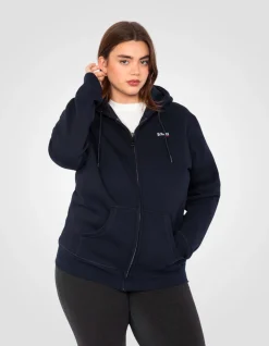 Sweatshirt zippé bleu marine à capuche en molleton épais, grande taille - MARINE