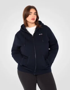 Sweatshirt zippé bleu marine à capuche en molleton épais, grande taille - MARINE