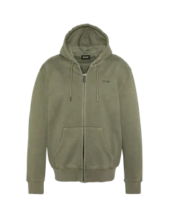 Sweatshirt zippé à capuche kaki, effet délavé - KAKI
