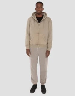 Sweatshirt zippé à capuche taupe, effet délavé - TAUPE