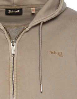 Sweatshirt zippé à capuche taupe, effet délavé - TAUPE