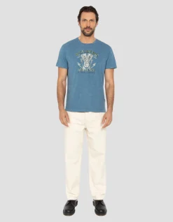 T-shirt biker bleu, effet flammé - BLEU
