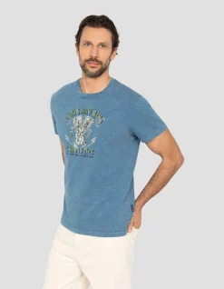 T-shirt biker bleu, effet flammé - BLEU
