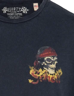 T-shirt biker noir délavé, effet flammé - NOIR DÉLAVÉ