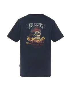 T-shirt biker noir délavé, effet flammé - NOIR DÉLAVÉ