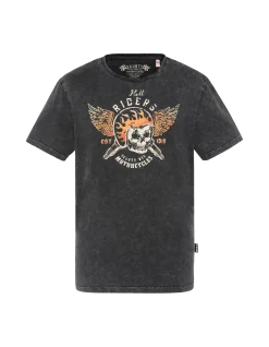 T-shirt biker noir délavé - NOIR DÉLAVÉ
