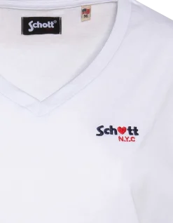 T-shirt blanc col V avec broderie cœur - BLANC