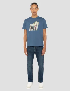 T-shirt bleu acier cartoon biker - BLEU ACIER