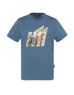 T-shirt bleu acier cartoon biker - BLEU ACIER