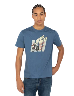 T-shirt bleu acier cartoon biker - BLEU ACIER