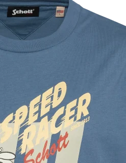 T-shirt bleu acier cartoon biker - BLEU ACIER