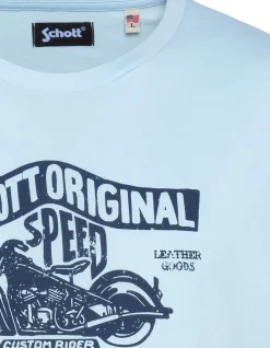 T-shirt bleu ciel imprimé logo moto vintage - BLEU CIEL