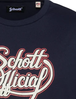 T-shirt bleu marine imprimé Schott Official vintage - MARINE