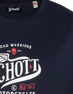 T-shirt bleu marine imprimé Schott Motorcycles - MARINE