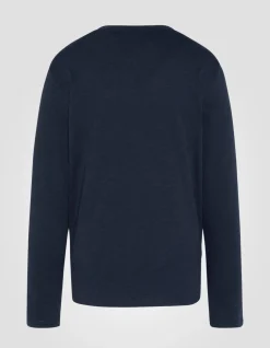 T-shirt bleu marine manches longues effet flammé - MARINE