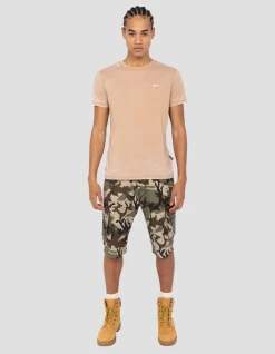 T-shirt col rond army beige effet délavé - ARMY BEIGE