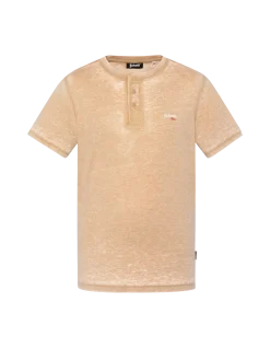 T-shirt col tunisien army beige effet délavé - ARMY BEIGE