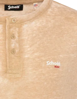 T-shirt col tunisien army beige effet délavé - ARMY BEIGE