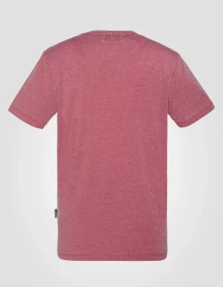 T-shirt col tunisien rouge effet délavé - ROUGE